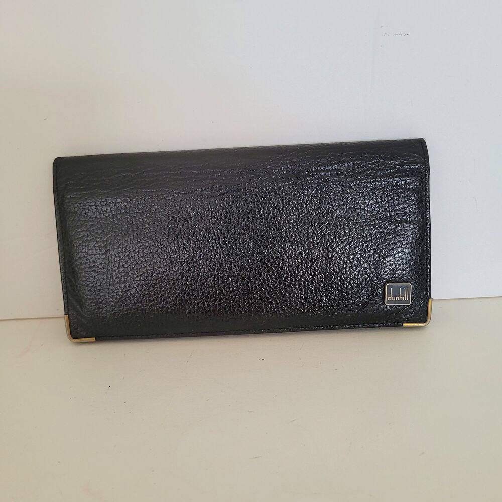 Vintage Dunhill Black Textured Leather Long Wallet Bifold Billfold Card Holder